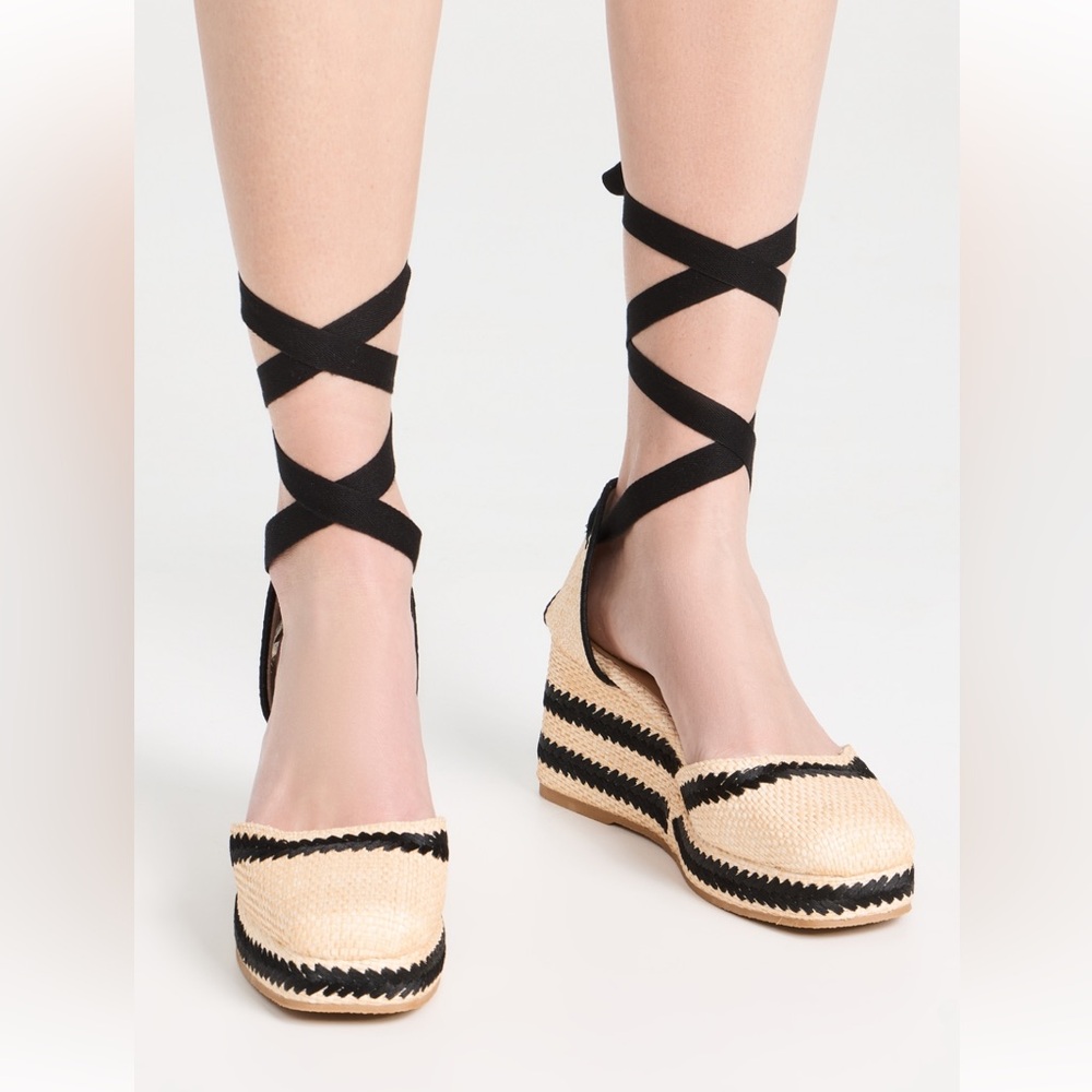 Castaner Tessa Black and Tan Espadrille Wedges